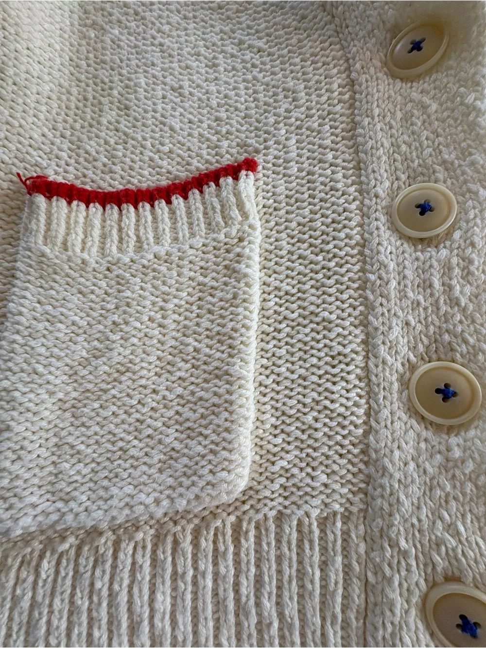 Anthropologie Maeve Lobster Shawl Collar Cardigan White Red Trim XS